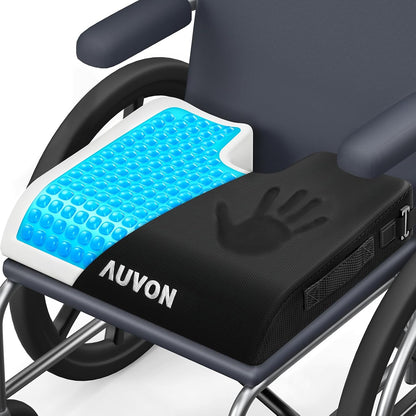 AUVON Gel Wheelchair Seat Cushion, Waterproof Cover, Pressure Sore & Ulcer | Ergonomic Chair Cushion with U-Cutout for Tailbone Pain, Back Pain Relief, Memory Foam Wheelchair Cushion, Anti-Slip