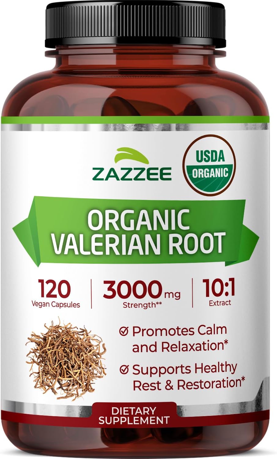 Zazzee USDA Organic Valerian Root 10:1 Extract, 120 Vegan Capsules