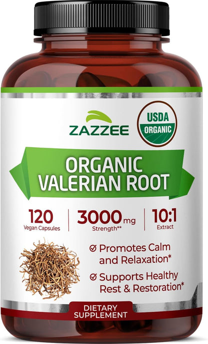 Zazzee USDA Organic Valerian Root 10:1 Extract, 120 Vegan Capsules