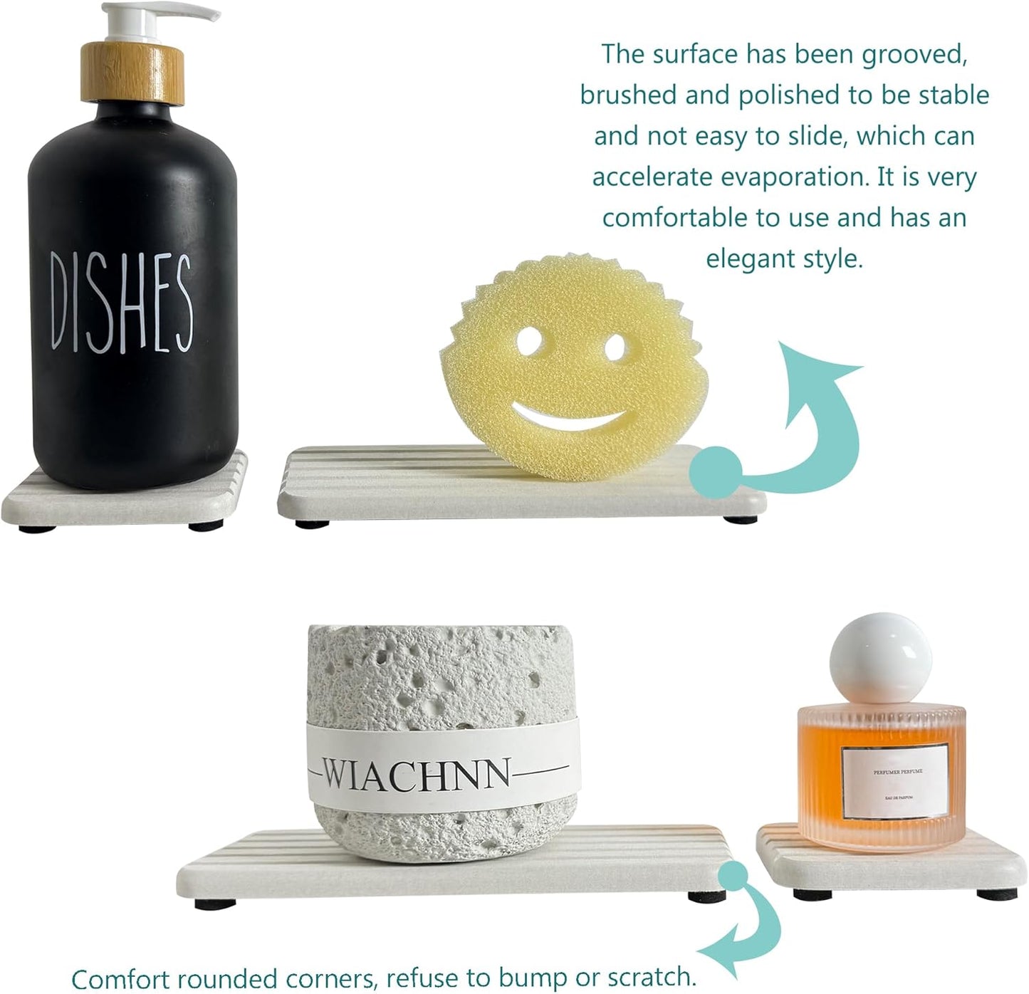 NiuYichee Set of 4 Water Absorbent Diatomite Coasters, Diatomaceous Earth Kitchen Soap Dish, Bathroom Trays, Water Absorbing Stone Used for Hand Soaps & Plants & Toiletries in The Modern Home