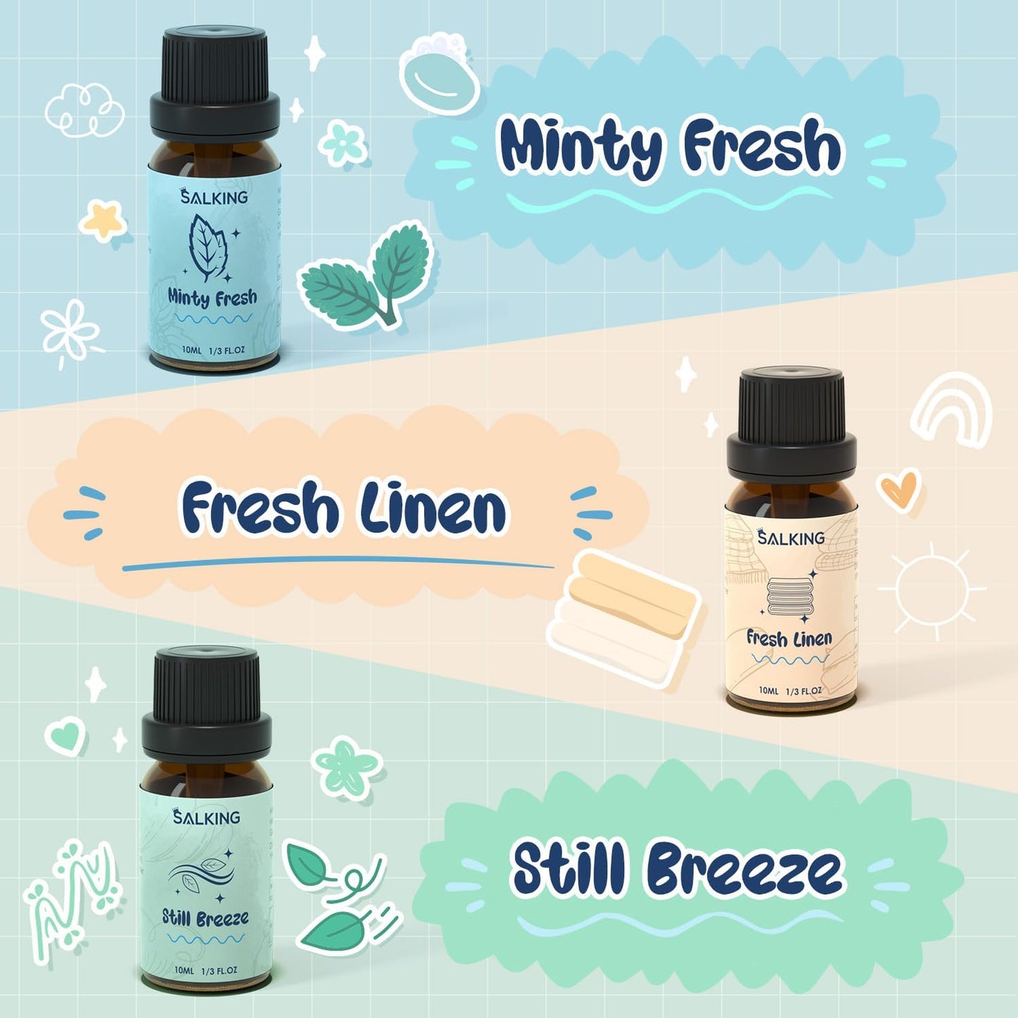 SALKING Floral Essential Oils Set, Premium Pure and Natural Essential Oils, Fragrance Oil Scented Oils for Oil Diffusers 6 x 10 ML - Lavender, Rose, Jasmine, Cherry Blossom, Gardenia, Chamomile