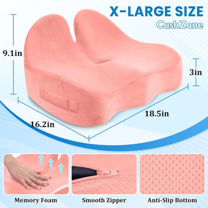 CushZone Seat Cushion, Ergonomic Memory Foam Seat Cushions for Office Chairs, Car, Long Trip, Desk Chair, Lab, Extra Large Size for Sciatica & Hip & Tailbone Pain Relief, Sciatica Support (Black)