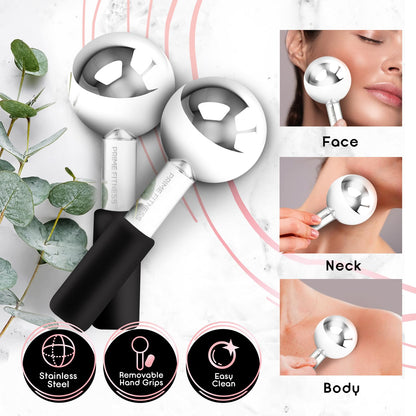 Ice Globes for Facials | Unbreakable Steel Cooling Roller | Cryo Sticks for Face | Massager for Face Neck & Eyes | Skin Care for Dark Circles, Puffiness, Wrinkles, Collagen Production (White)