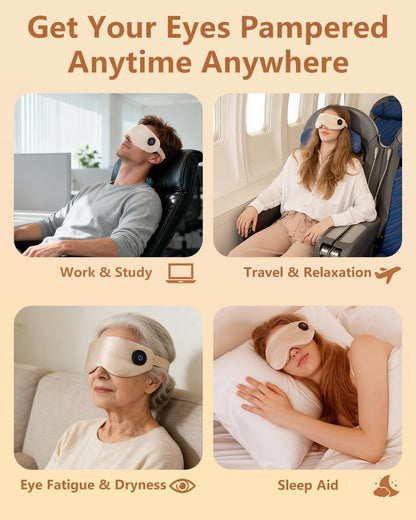 Aurorcness Heated Eye Mask for Dry Eyes – Cordless Warm Eye Compress, 100% Mulberry Silk Sleep Mask with Graphene Heating, 3 Heat Levels and Auto Shut-Off, Rechargeable & Washable