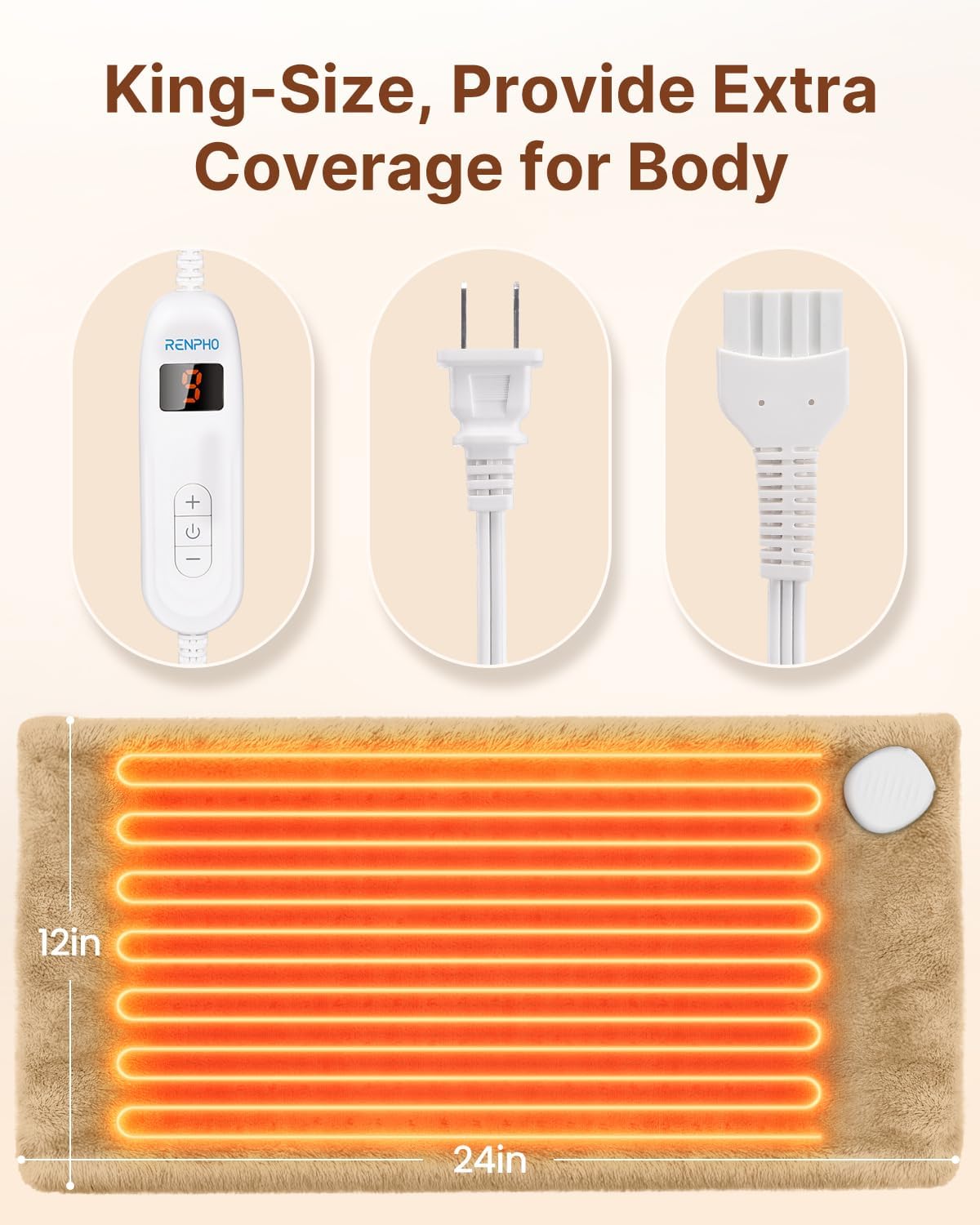 RENPHO Electric Heating Pad for Back with 10 Heat Levels