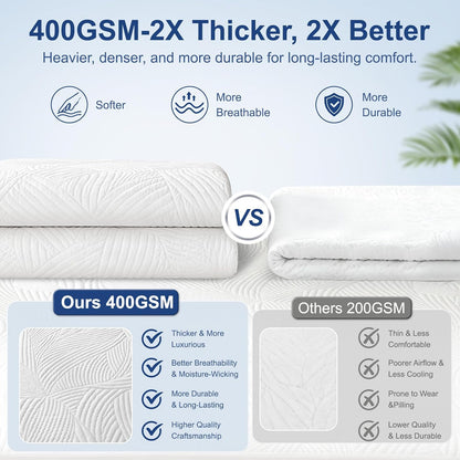 Cooling Waterproof Mattress Protector Queen Size, 400GSM 3D Air Fabric Breathable Mattress Cover, Premium Bed Protector with Deep Pockets, Luxury Noiseless Machine Washable Bed Cover, White
