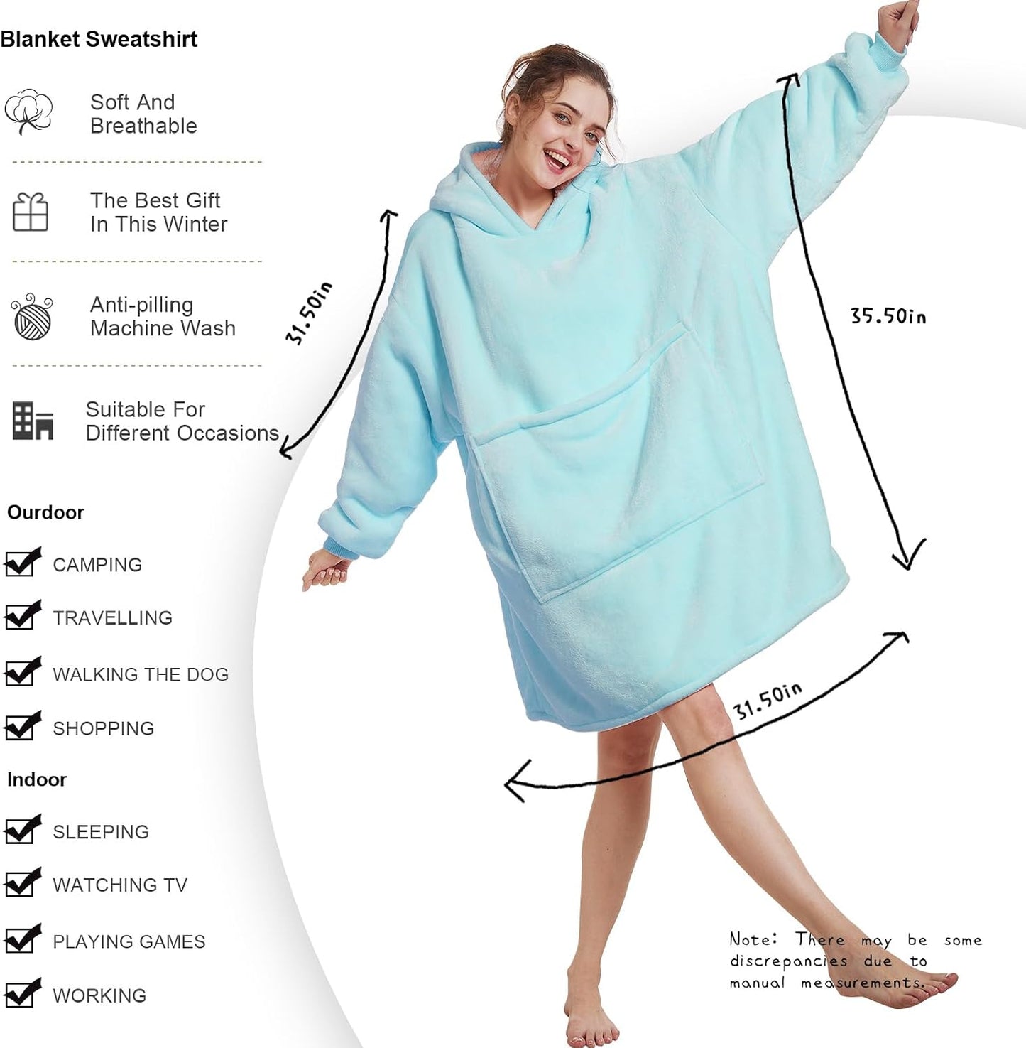 Aemilas Wearable Blanket Hoodie - Warm Sherpa Blanket Sweatshirt as Gifts for Adult Women Mom Men, One Size Fits All