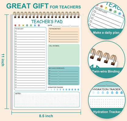 Teacher Notepad - A4 Teacher To Do List Notepad, Spiral Checklist Notebook Organizer for Teachers Notes Task Appointment, Teacher Appreciation Gifts, 8'' x 11'', Green