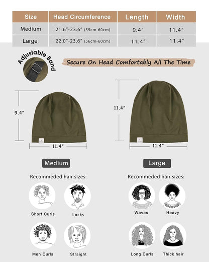 YANIBEST Hair Cover Bonnet Satin Sleep Cap - Adjustable Stay on Silk Lined Slouchy Beanie for Night Sleeping Surgical Hats Pure Black