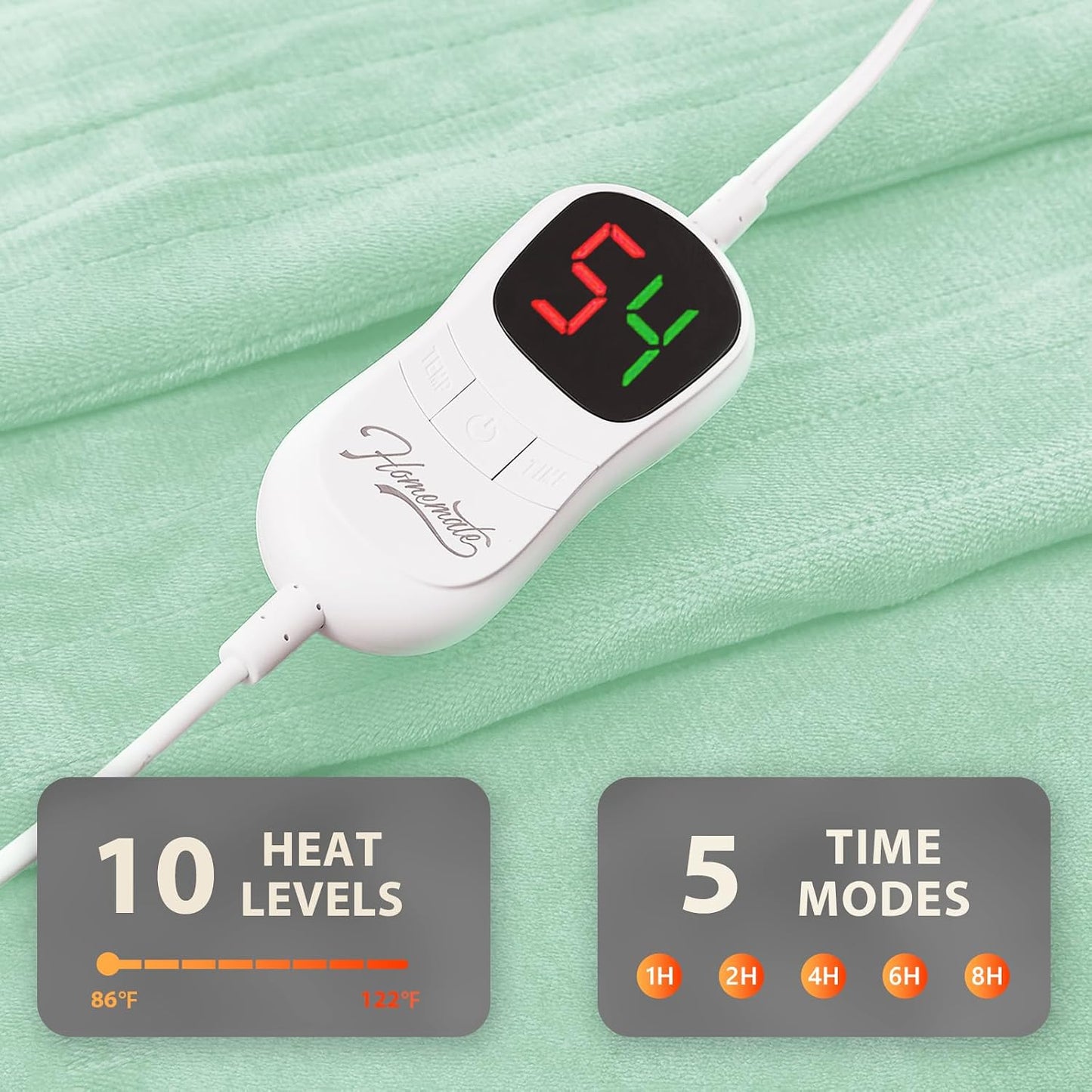 Homemate Heated Blanket Electric Throw - 50"x60" Heating Blanket Throw 1/2/4/6/8 Hours Auto-Off 10 Heat Level Over-Heat Protection Flannel Sherpa ETL Certification