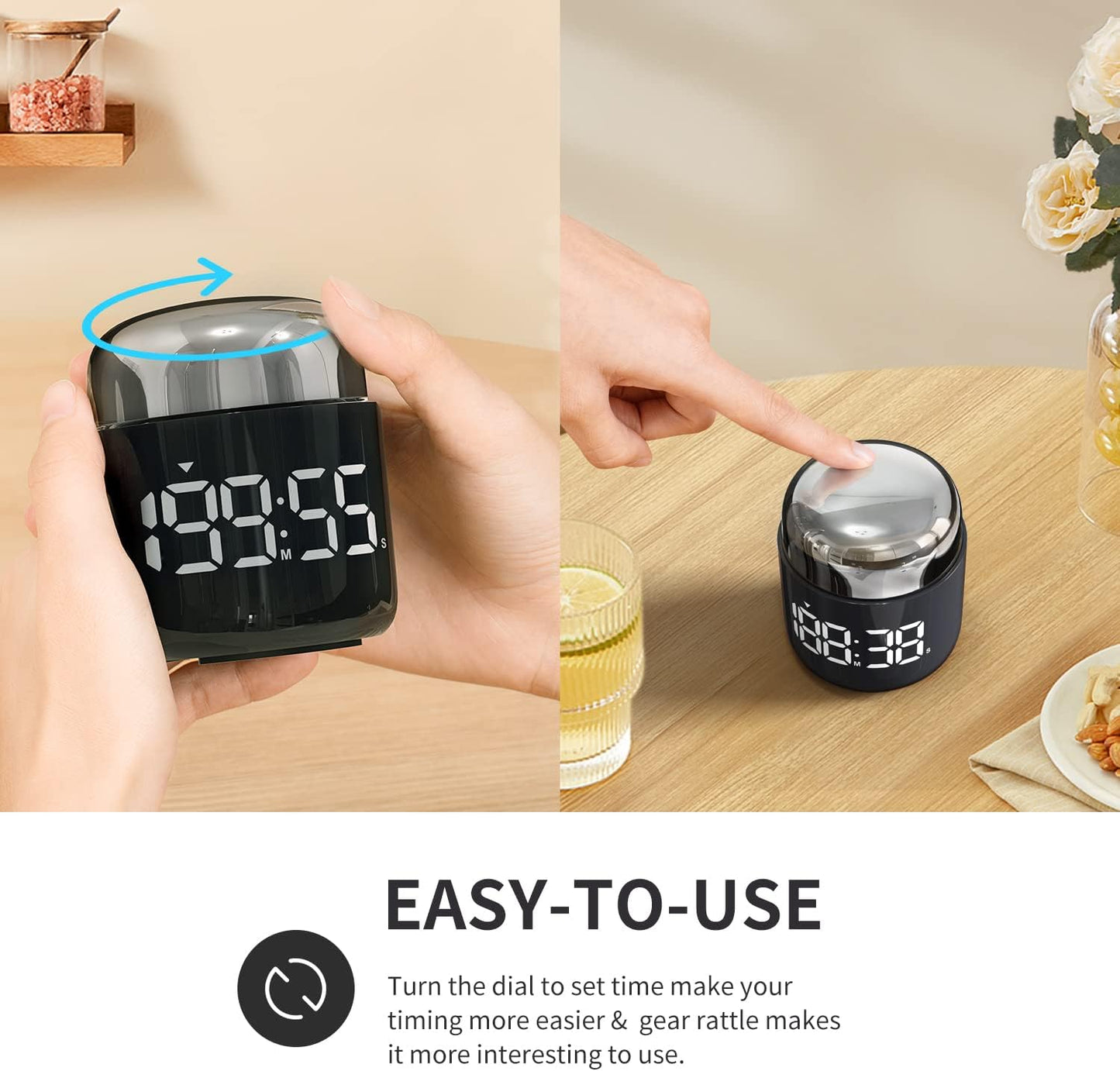 Kitchen Timer, 360 Rotate, Countup/Countdown, LED, Volume