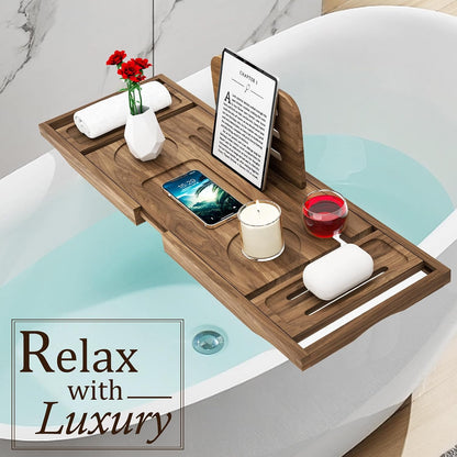 Premium Bamboo Bathtub Tray Caddy - Bath Tub Tray Table for Bathtub - Bath Caddy Tray for Bathtub, Expandable Size, Fits Most Bath Tubs