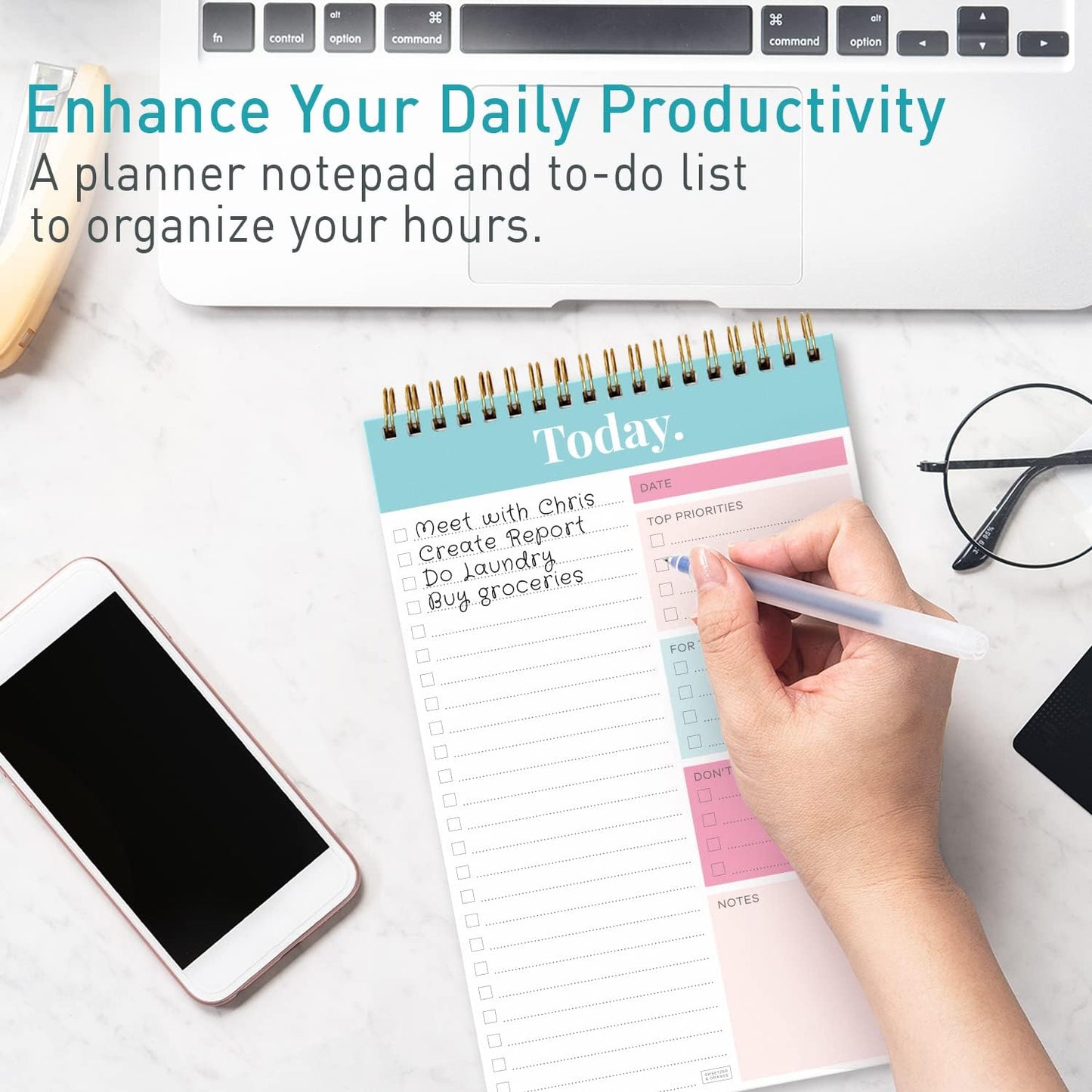 Sweetzer & Orange Daily & Weekly To Do List Notepad – Undated Work Planner & Organizer with Wish List Section, 52-Sheet Coiled Task Pad for Productivity – SET OF 4 To Do List Notebook for Work