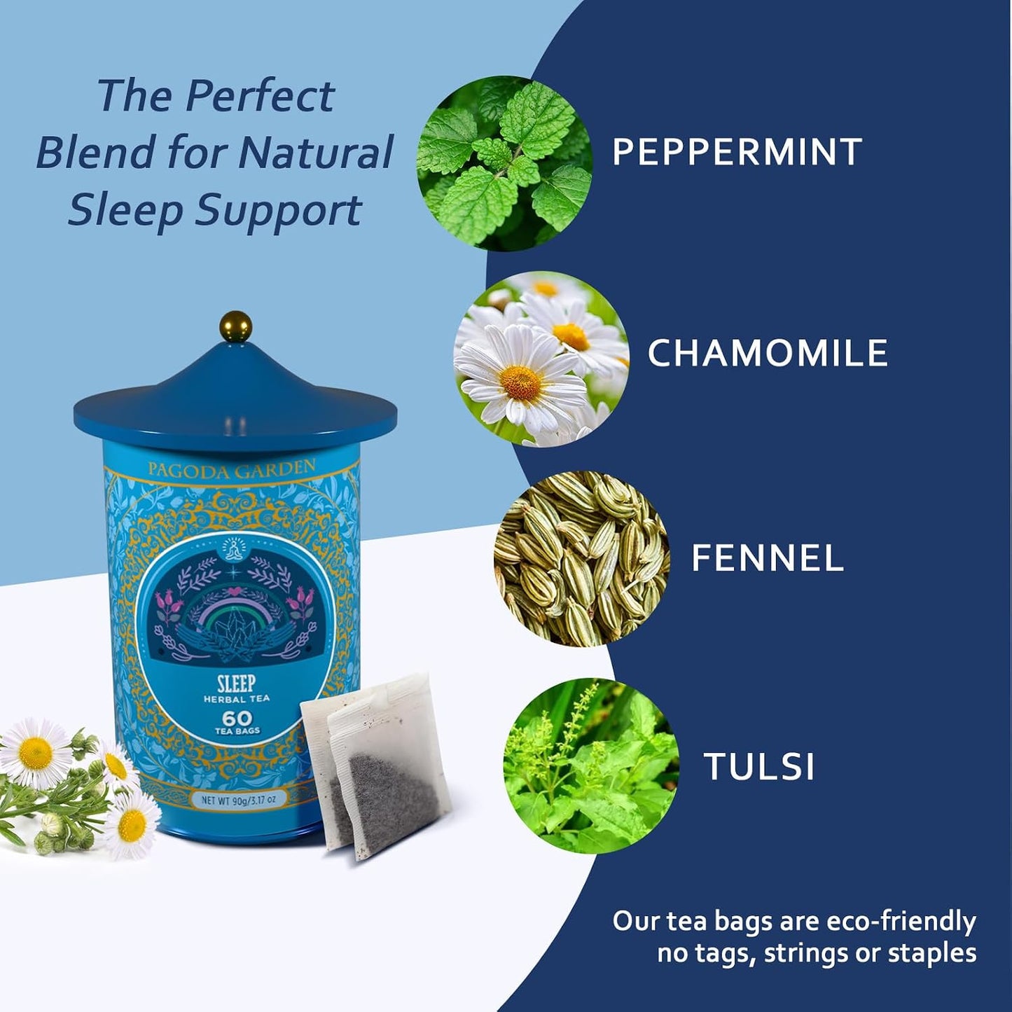 Life Plus Style Gourmet Pagoda Garden Chamomile Lavender Herbal Tea Caffeine Free Hot or Iced Floral Blend Natural Delicious Sleep Tea 60 Tea Bags