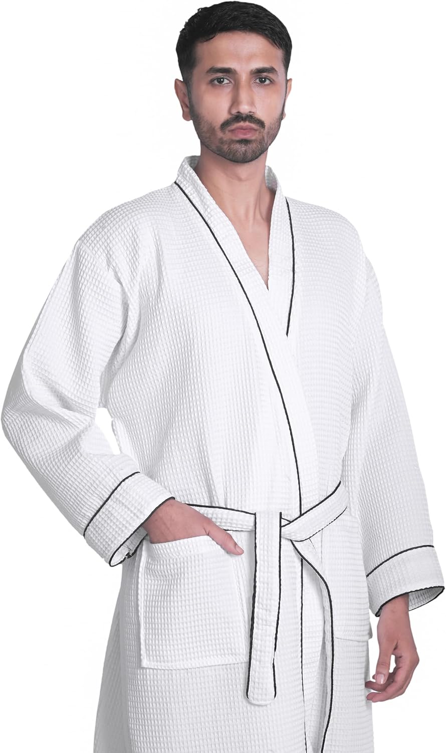 Looperry Unisex White Waffle Bathrobe (1 Piece) Luxurious & Lightweight Shower Robe in Organic Cotton Poly Blend