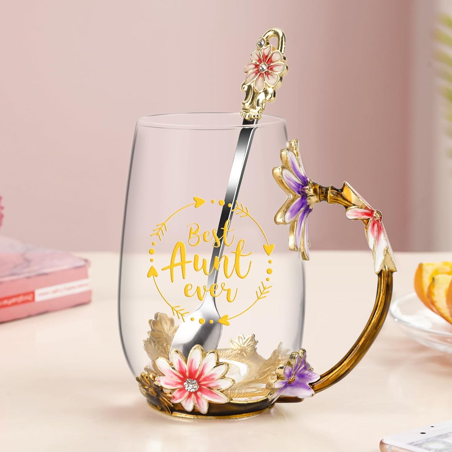 Enamel Glass Flower Tea Pot With Removable Loose Tea Leaf Infuser Tea Maker Teapot Set 30.4OZ Gifts for Women,Mom,Birthday