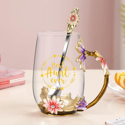 Enamel Glass Flower Tea Pot With Removable Loose Tea Leaf Infuser Tea Maker Teapot Set 30.4OZ Gifts for Women,Mom,Birthday