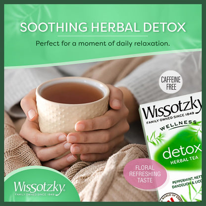 Wissotzky Wellness Detox Herbal Tea, 20 Tea Bags | Caffeine Free | Natural Cleansing Support | With Peppermint, Nettle, Dandelion & Licorice | Herbal Tea for Gentle Detox & Wellness