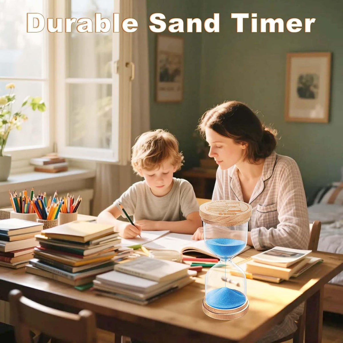 1 Minute Sand Timer, Wooden Sand Hourglass, Small Blue Hourglass, Sandglass Clock 1 Min for Classroom,Game,Decorative (Black)