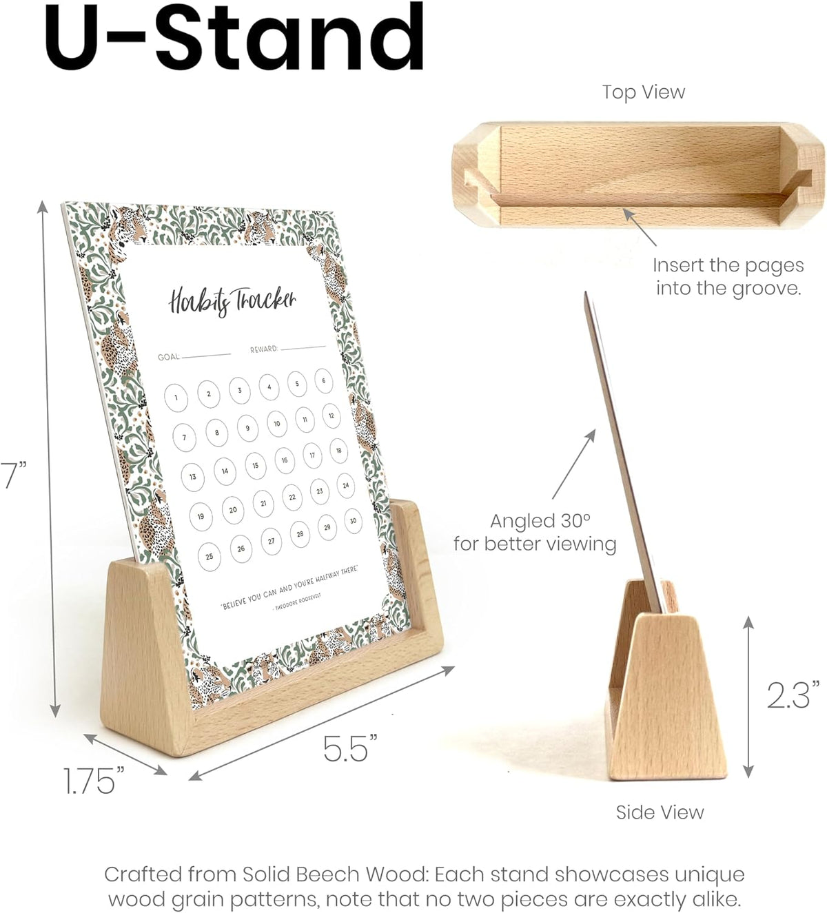 Habit Tracker Calendar - Made in USA, Designed by Local Artist, Motivational 30 day monthly challenge - Tool and gift for Productivity, Self-growth (Habit Tracker-Florals, U-Stand)
