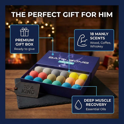Bath Bombs for Men - Gift Set of 18 Square Shaped Handmade Natural Bath Bombs of 2.5 oz w/Essential Oils, Unique Manly Scents, for Boyfriend, Husband, Father - 18 Pack Square