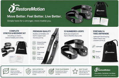 12 Loop Stretching Strap for Physical Therapy, Yoga, Flexibility & Rehabilitation