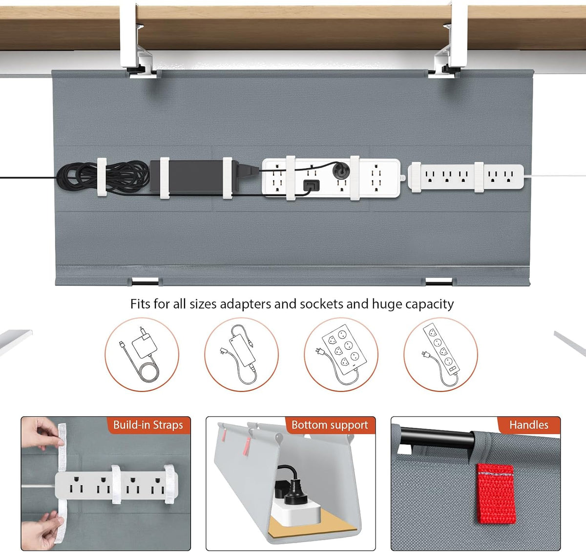 Univivi No Drill Under Desk Cable Management Tray, 36 inch Cable Management