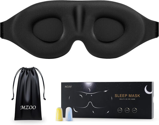 MZOO Luxury Sleep Eye Mask for Side Sleeper Men Women, Zero Eye Pressure 3D Sleeping Mask, Light Blocking Patented Design Night Blindfold, Soft Eye Shade Cover for Travel, Black