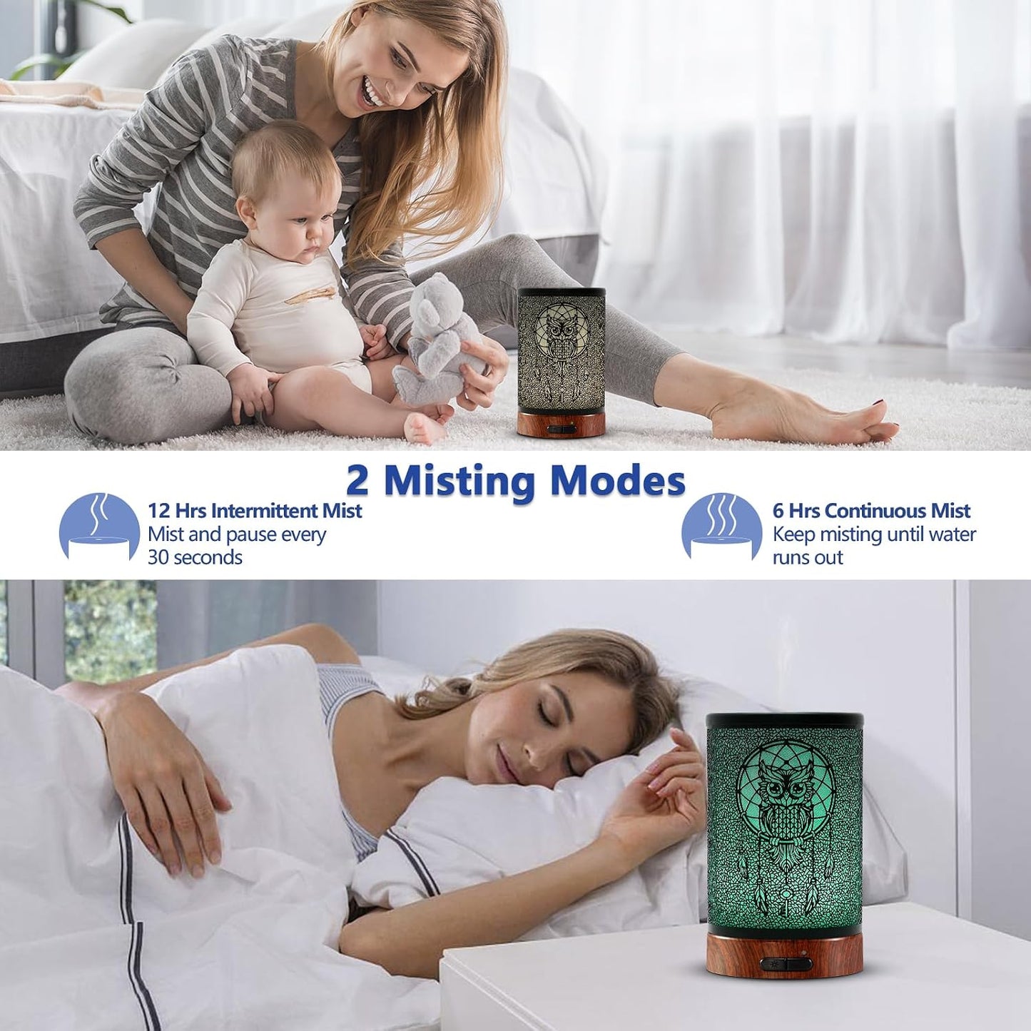 EQUSUPRO Essential Oil Diffuser 300ml Metal Electric Ultrasonic Diffuser for Large Room with Auto Shut-Off, 4 Timer Setting &7 Colors Night Light for Home