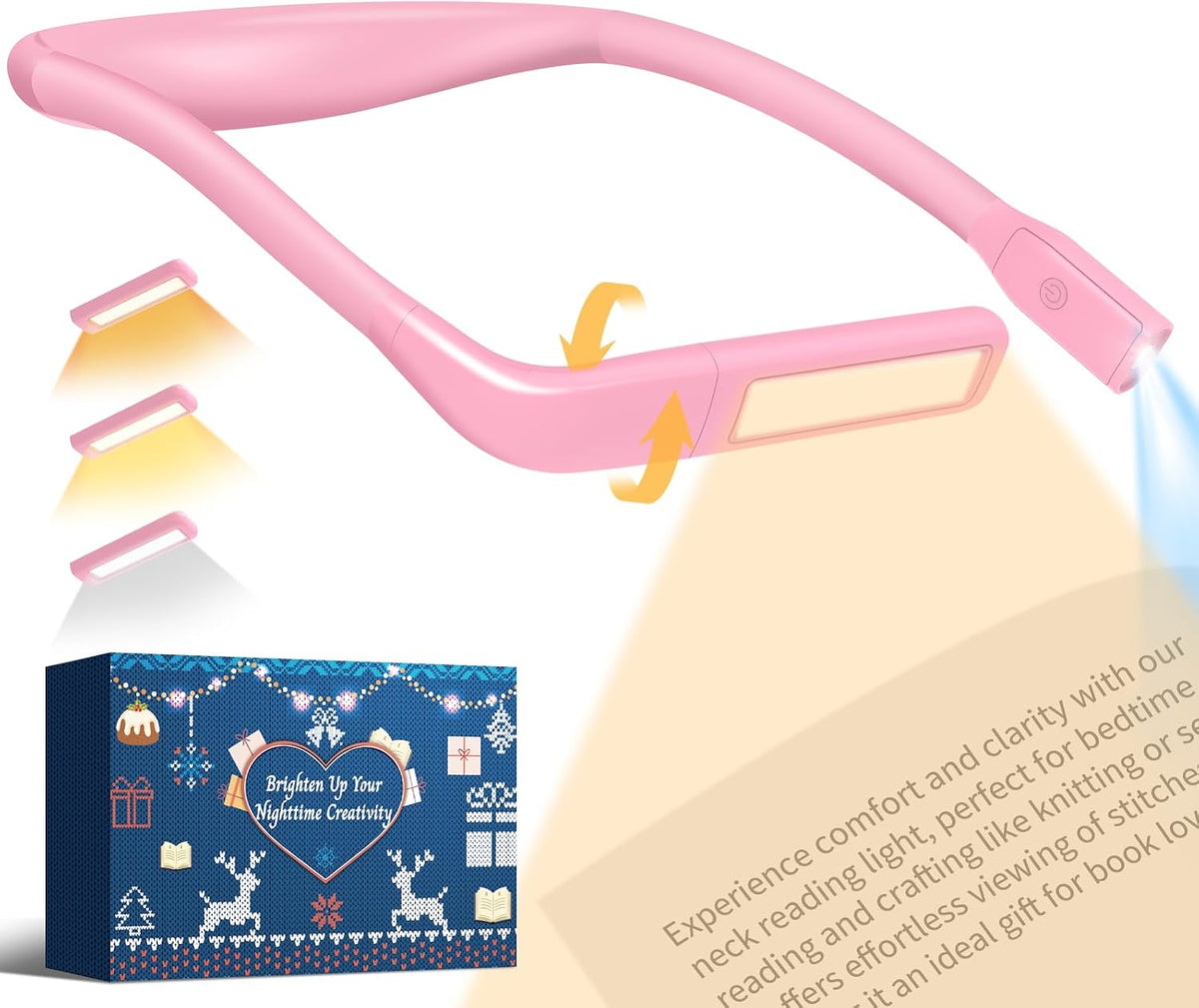 Reading Light, Rechargeable Neck Light, Stepless Dimming Book Light