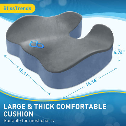 BlissTrends Seat Cushion with Velvet Cover, Thick Memory Foam Cushions for Office Chair, Car Seat, Airplane, Relieving Pressure Tailbone Sciatica Back Pain for Long Sitting, Car Drivers 4.7in Black