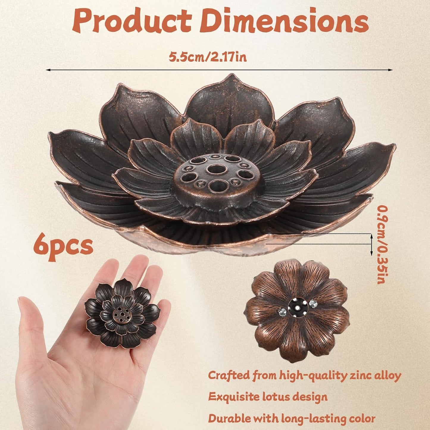 6 Pcs Incense Holder for Sticks, Lotus Insense Burner Holders with 6 Holes, Copper Lotus Incense Stick Holders for Home Fragrance Meditation Yoga Sauna SPA