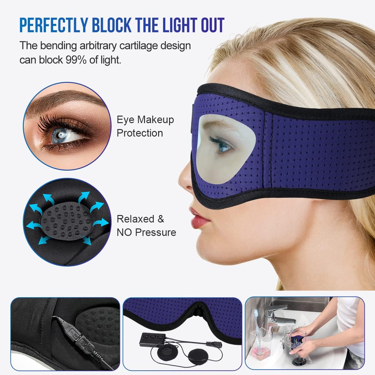 MUSICOZY Sleep Headphones Bluetooth 5.4 Headband Sleeping Eye Mask for Mom Women Men Wireless Music Earbuds Earphones for Side Sleepers Built-in HD Speakers Cool Gadgets Unique Gifts