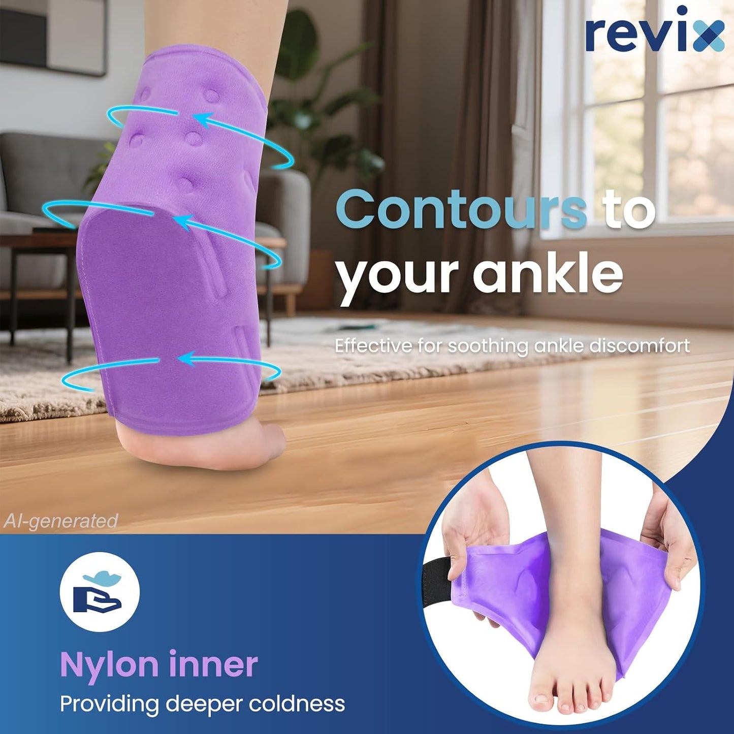 REVIX Ankle Ice Pack Wrap for Plantar Fasciitis & Foot Pain Relief, Reusable Gel Cold Compress Wrap for Feet Swelling, Achilles Tendonitis, and Sprained Ankles Recovery