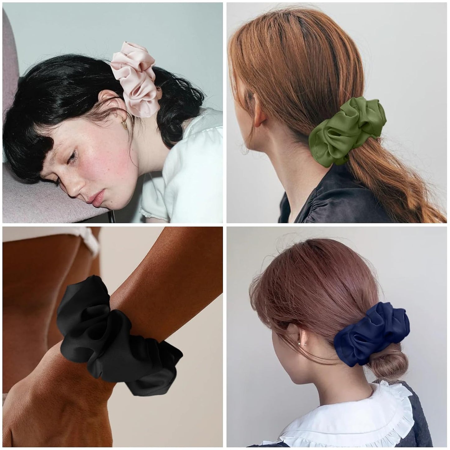 100% Mulberry Silk Scrunchies for Women, Oversized XL Hair Tie for Sleeping, Curly Thick or Thin Hair, No Damage Soft Silk Hair Accessory