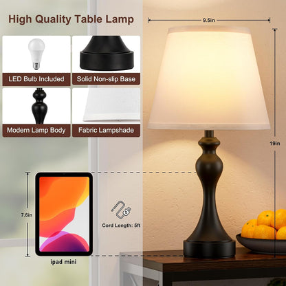 Seealle Touch Lamps for Nightstand - Bedside Lamps Set of 2, 3 Way Dimmable, USB C+A for Bedroom & End Tables (LED Bulbs Included)