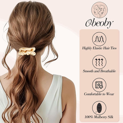 4 Pack 100% Mulberry Silk Scrunchies for Hair Sleep, No Damag Frizz Control Stylish Silk Hair Scrunchies Small Gifts for Women