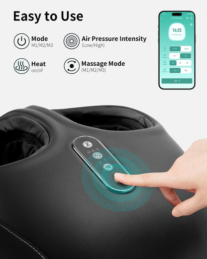 Nekteck Foot Massager Machine with Heat, Shiatsu Feet Massage for Plantar Fasciitis & Neuropathy, HSA Eligible Massage Tools, 360° Air Compression & Deep Kneading Therapy (Deep Black)