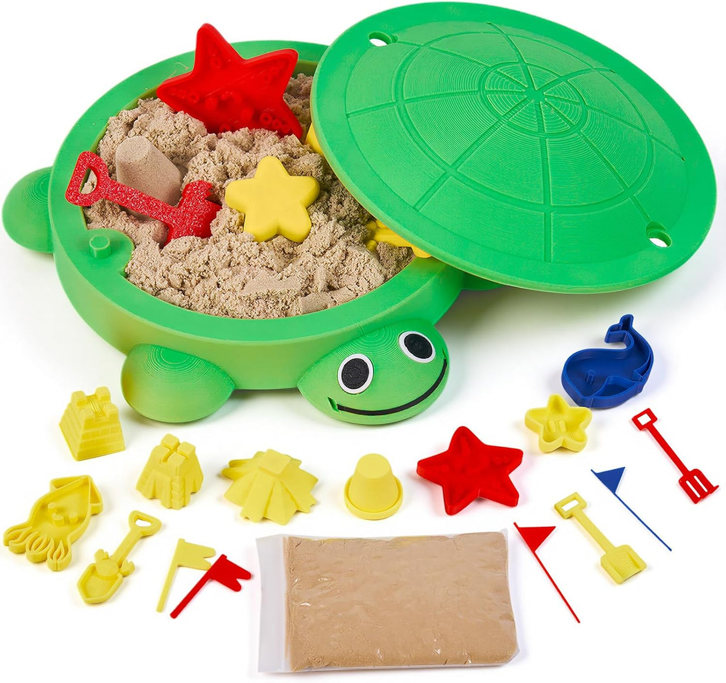 7.1 in Desktop Turtle Sandbox with Lid -17Pcs MINI Desk Zen Garden Kit with Varied Molds, Tools & Sand, Mini Zen Garden for Desk, Stress Relief Desk Toys Gifts for Office for Adults (Turtle)