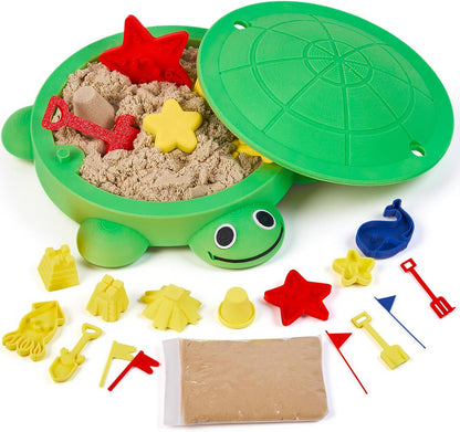 7.1 in Desktop Turtle Sandbox with Lid -17Pcs MINI Desk Zen Garden Kit with Varied Molds, Tools & Sand, Mini Zen Garden for Desk, Stress Relief Desk Toys Gifts for Office for Adults (Turtle)