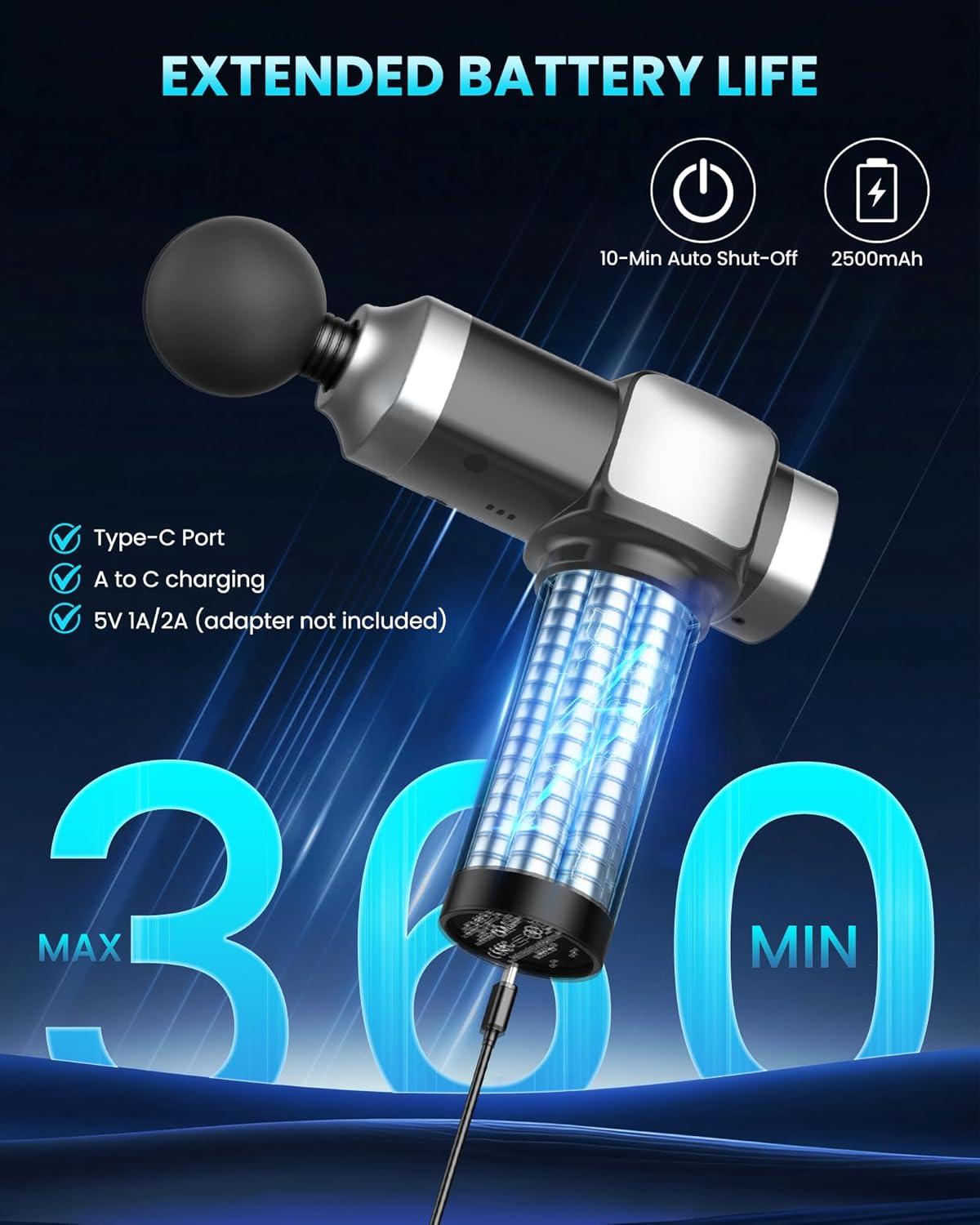 Massage Gun Deep Tissue, Handheld Percussion Muscle Massager for Back, Neck & Shoulder Pain Relief, Portable Electric Back Massager with 30 Speed Levels & 6 Massage Heads, Gift for Men Women