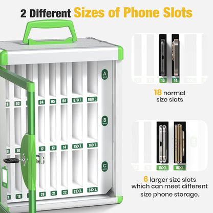 Glosen 24 Slots Cell Phone Locker, Portable Phone Storage Cabinet [Wall Mounted] [Aluminum Alloy] Cellphone Lock Box with Key & Handle for School Classroom Office Exam (Black)