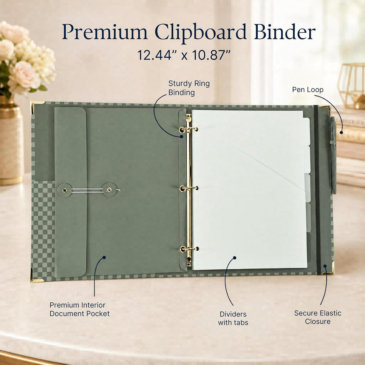 Aesthetic Clipboard Binder with Dividers - 3 Ring Organizer for Work