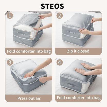 DIMJ Comforter Storage Bag - Blanket Storage Organizer Compression Bags, Large Capacity Ultra Space Saving Self Compression Organize for Bedding, Pillow, Duvet, Sheet Storage with Zipper Window