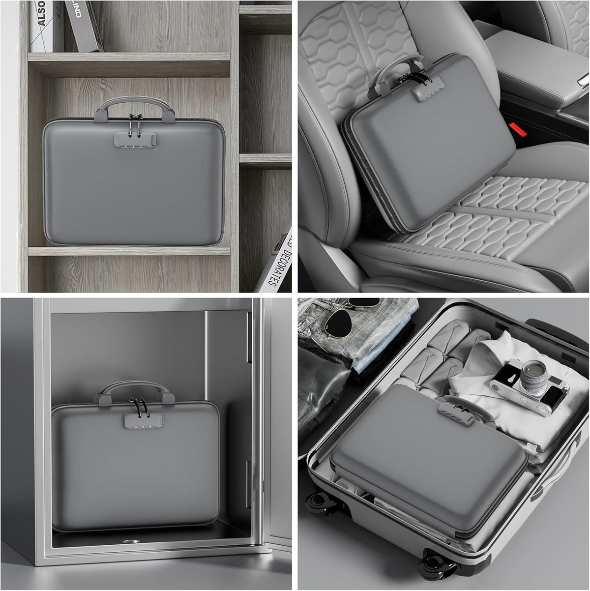 DocSafe Fireproof File Organizer with Lock, Hard-Shell Case Fireproof Document Box with 13 Pocket Accordion File Folder, Portable Home Office Travel Safe Storage for Important Documents Laptop Beige