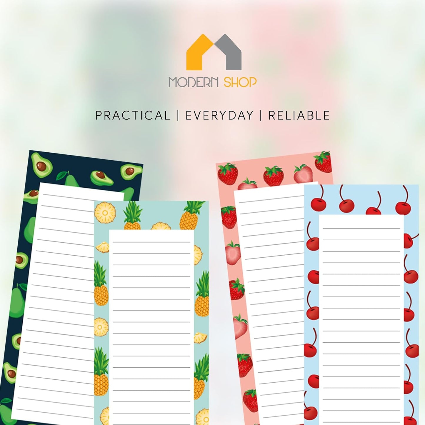 8 Magnetic Notepads – Notepads for Grocery List, Shopping List, To-Do List, Reminders -Strong Magnetic Back- Memo Notepad with Realistic Fruit Designs | 25 Sheets per Pad 7.5 x 3.5 inch (8 Pack)