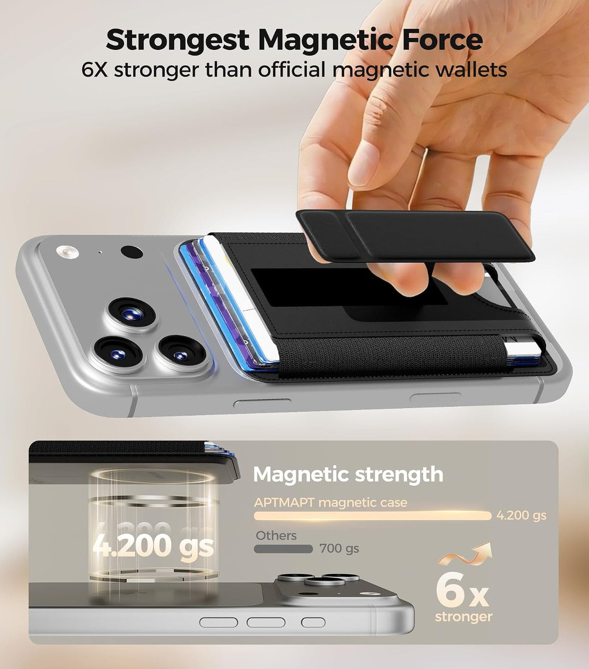 for MagSafe Wallet, Works with Apple Find My, 5-Card RFID Holder with Stand Also Grip, Strong Magnetic Wallet for iPhone 17/16/15/14/13/12 Pro Max Air Plus, Wireless Charging, Black
