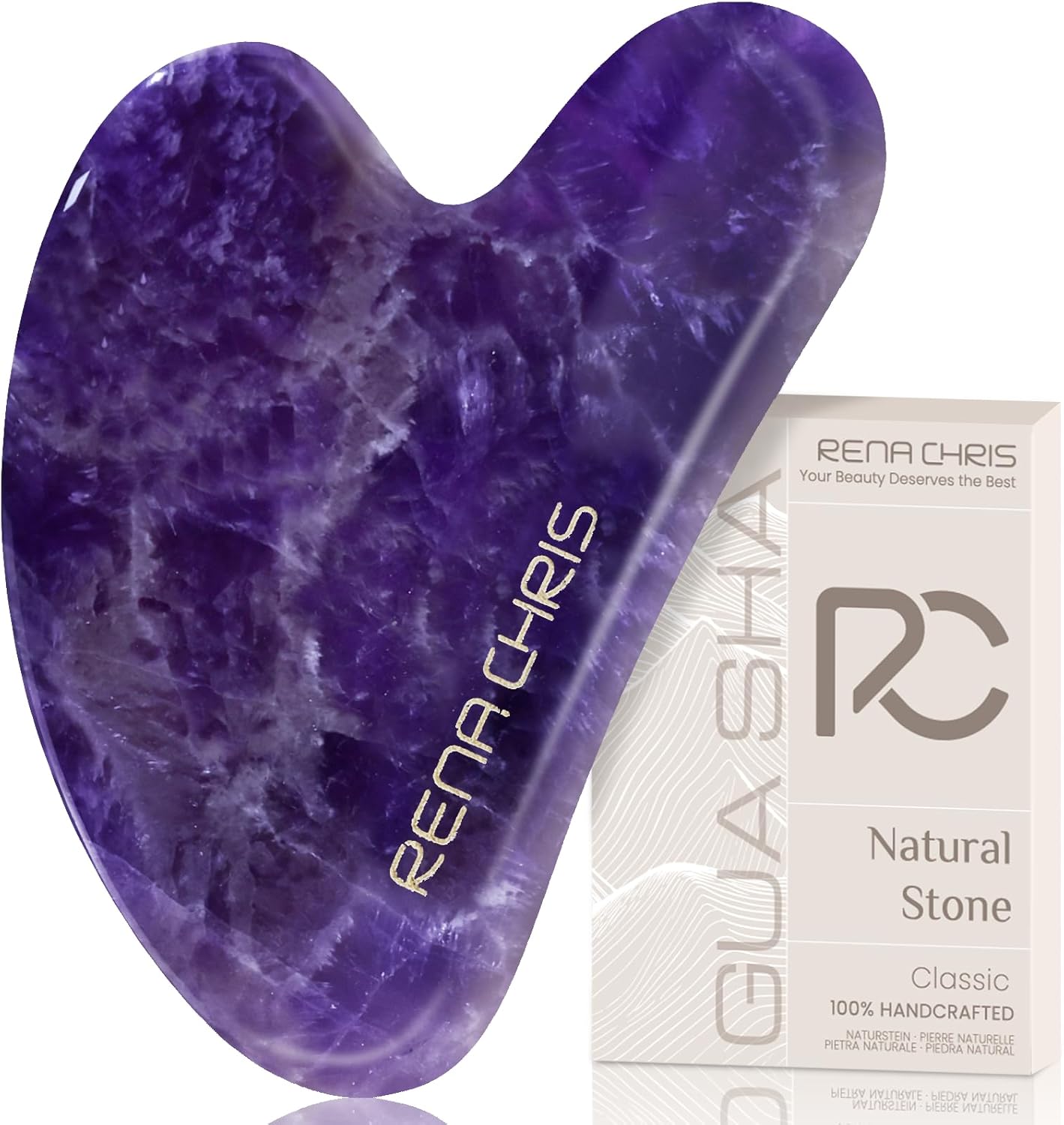 Rena Chris Gua Sha Facial Tools: Jade Stone Guasha Tool for Face Acupuncture Therapy, Facial Massager for Jawline Sculpting and Puffiness Reducing (Green)
