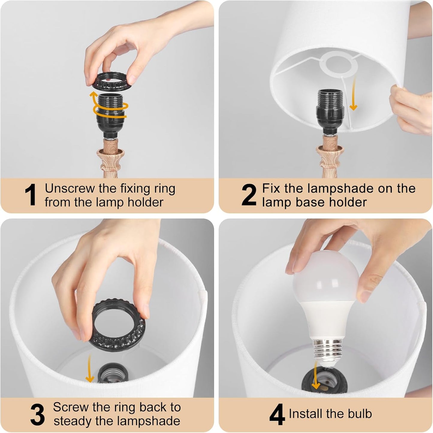 Touch Control Table Lamp, 3 Way Dimmable Simple Night Light Lamp with White Lampshade Silver Metal Base, Small Bedside Table Lamp for Bedroom, Office, Dorm, A19 9W 3000K Bulb Included