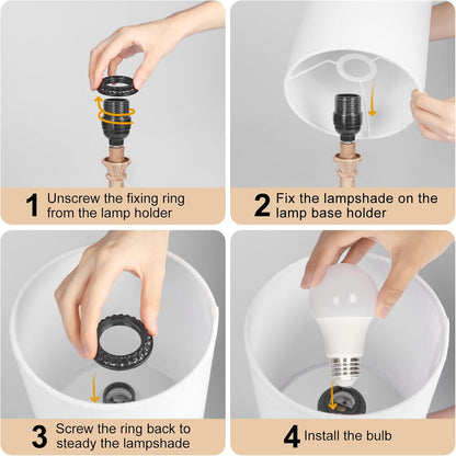 Touch Control Table Lamp, 3 Way Dimmable Simple Night Light Lamp with White Lampshade Silver Metal Base, Small Bedside Table Lamp for Bedroom, Office, Dorm, A19 9W 3000K Bulb Included